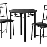 35" Black Leather Look Foam And Metal Three Pieces Dining Set - Montana Home & Kitchen Co.