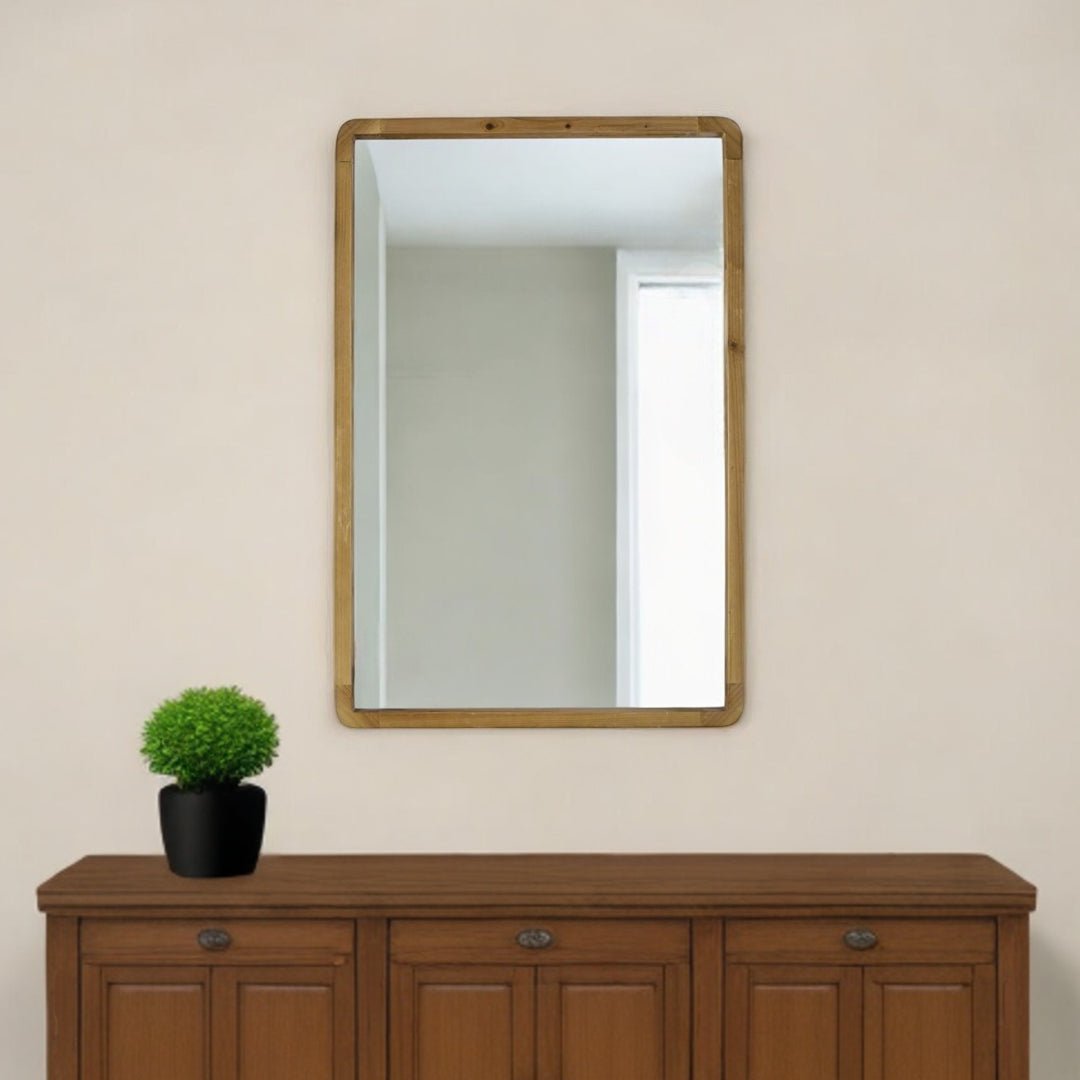 35" Brown Solid Wood Framed Accent Mirror - Montana Home & Kitchen Co.