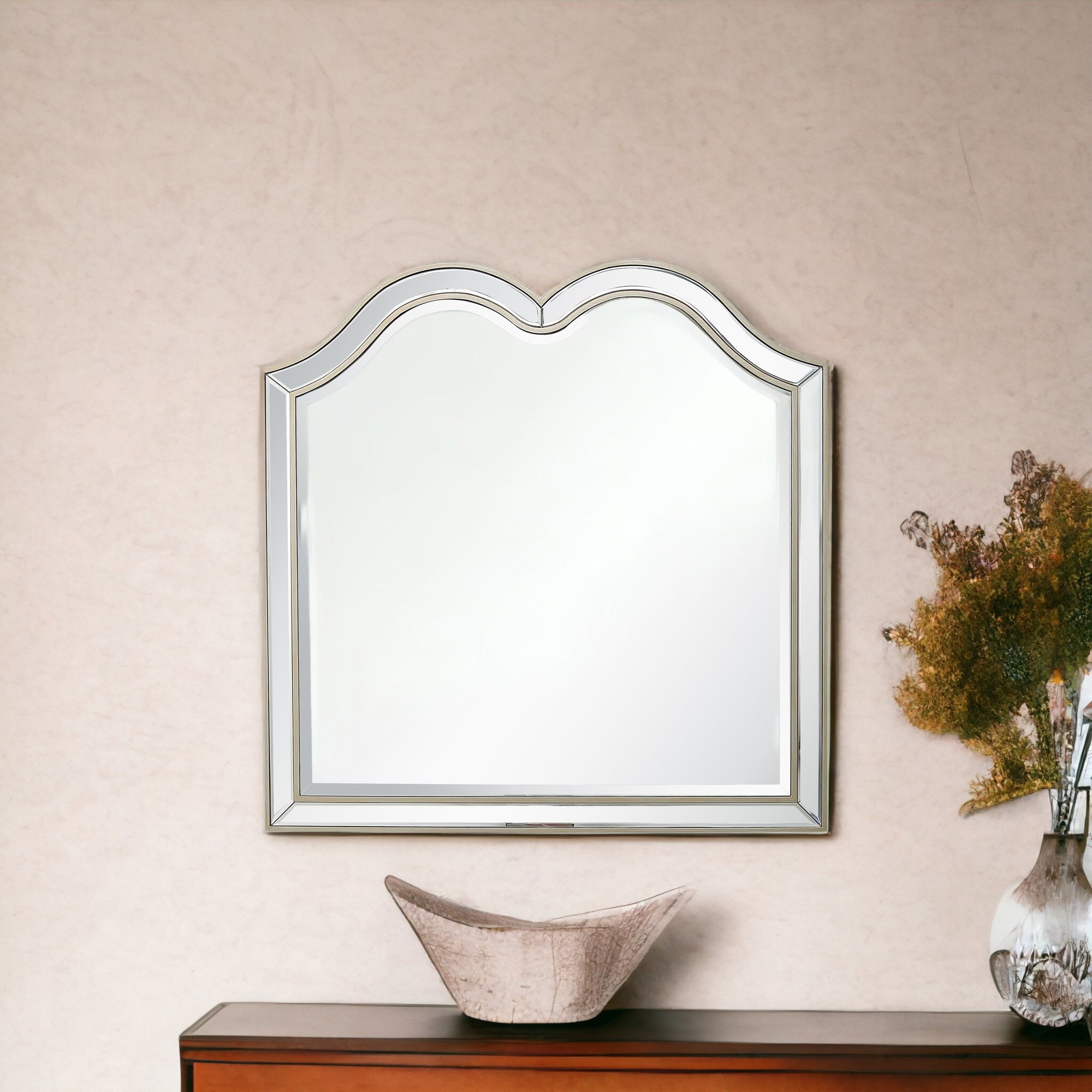 35" Champagne Novelty Accent Wood Mirror - Montana Home & Kitchen Co.