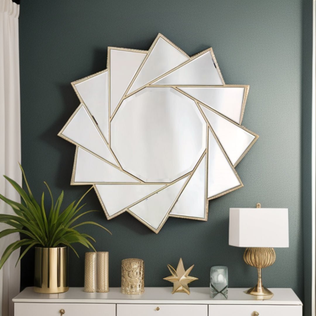 35" Gold Sunburst Metal Framed Accent Mirror - Montana Home & Kitchen Co.