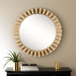 35" Round Natural Brown Wood Frame Wall Mirror - Montana Home & Kitchen Co.