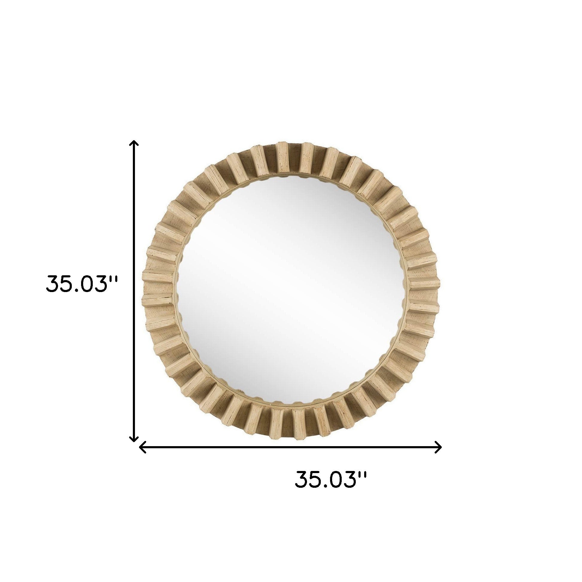 35" Round Natural Brown Wood Frame Wall Mirror - Montana Home & Kitchen Co.