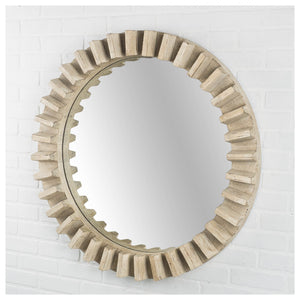 35" Round Natural Brown Wood Frame Wall Mirror - Montana Home & Kitchen Co.