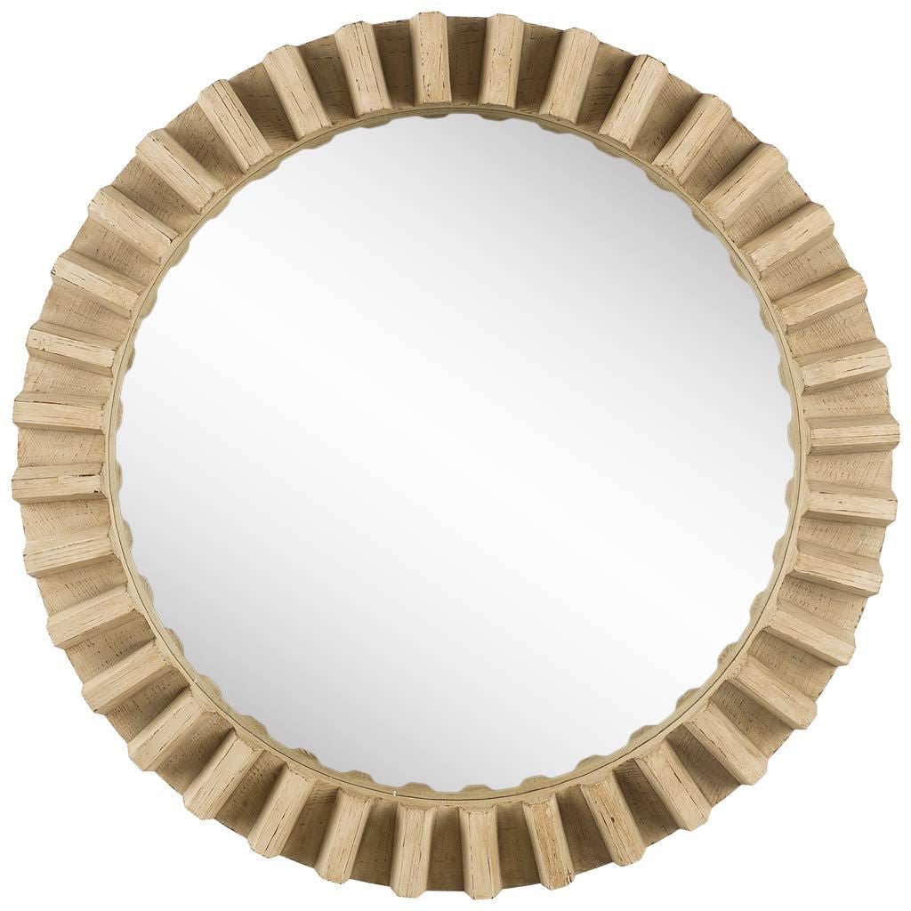 35" Round Natural Brown Wood Frame Wall Mirror - Montana Home & Kitchen Co.