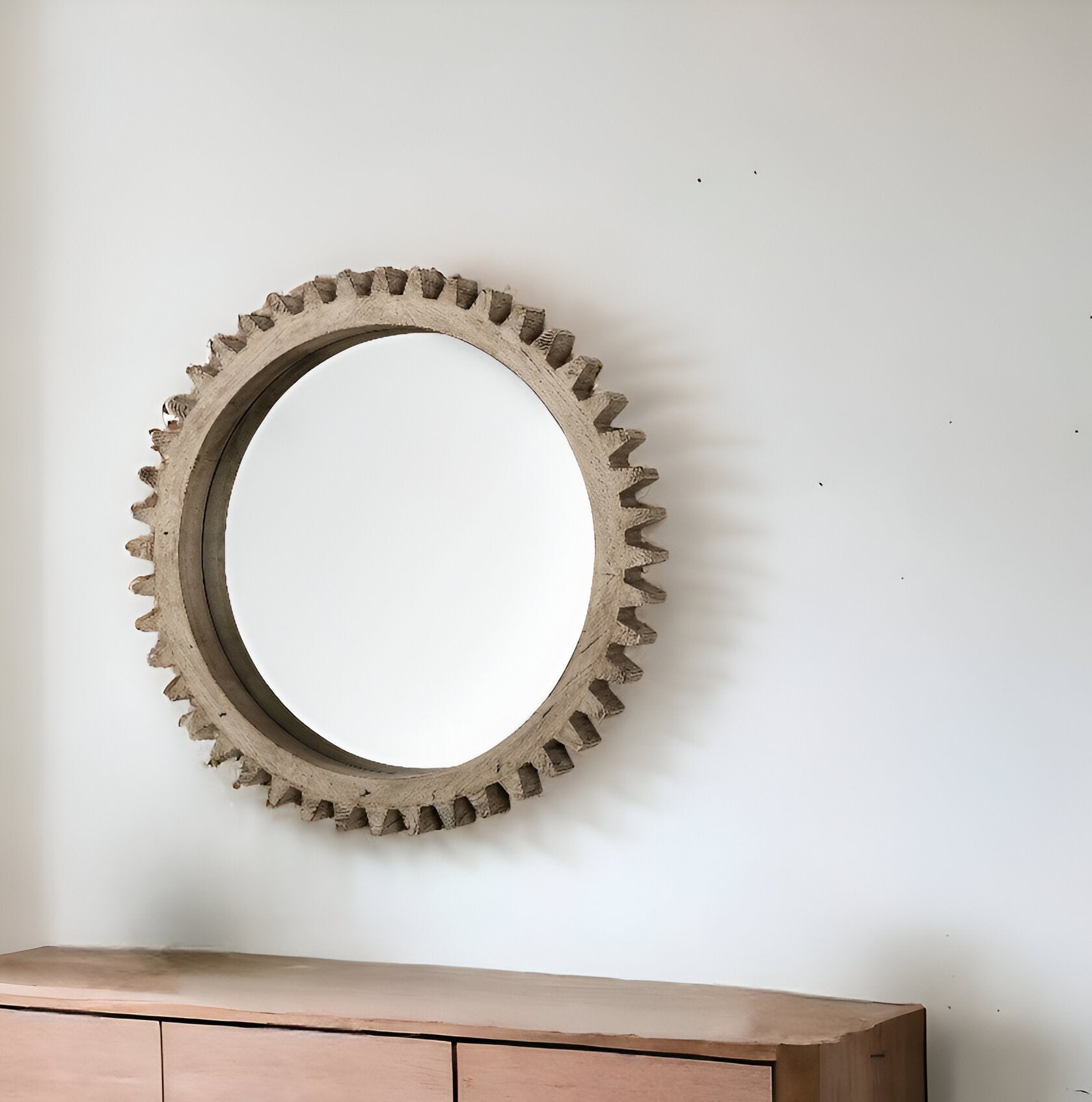 35" Round Natural Wood Frame Wall Mirror - Montana Home & Kitchen Co.