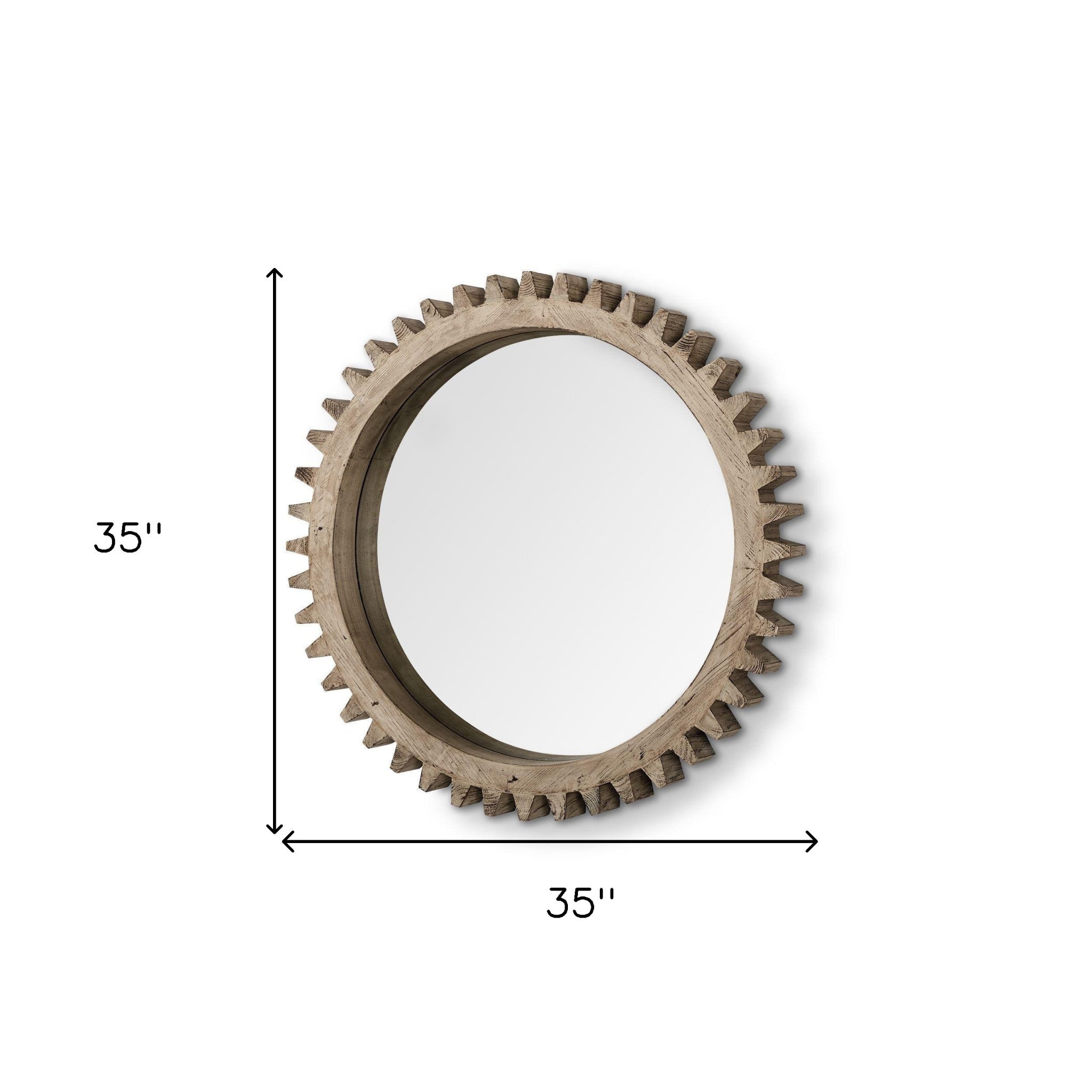 35" Round Natural Wood Frame Wall Mirror - Montana Home & Kitchen Co.