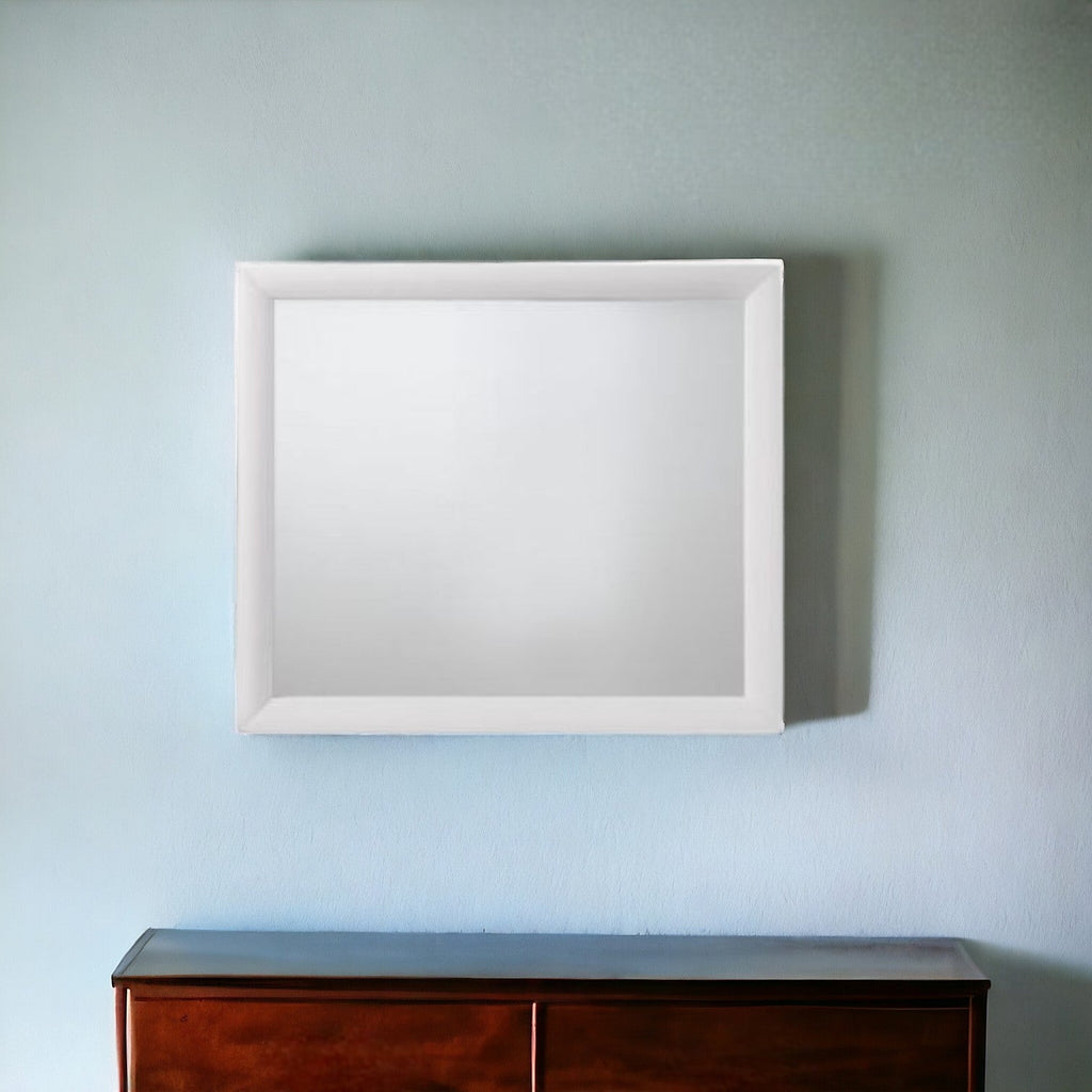 35" White Rectangle Dresser Mirror Mounts To Dresser With Frame - Montana Home & Kitchen Co.