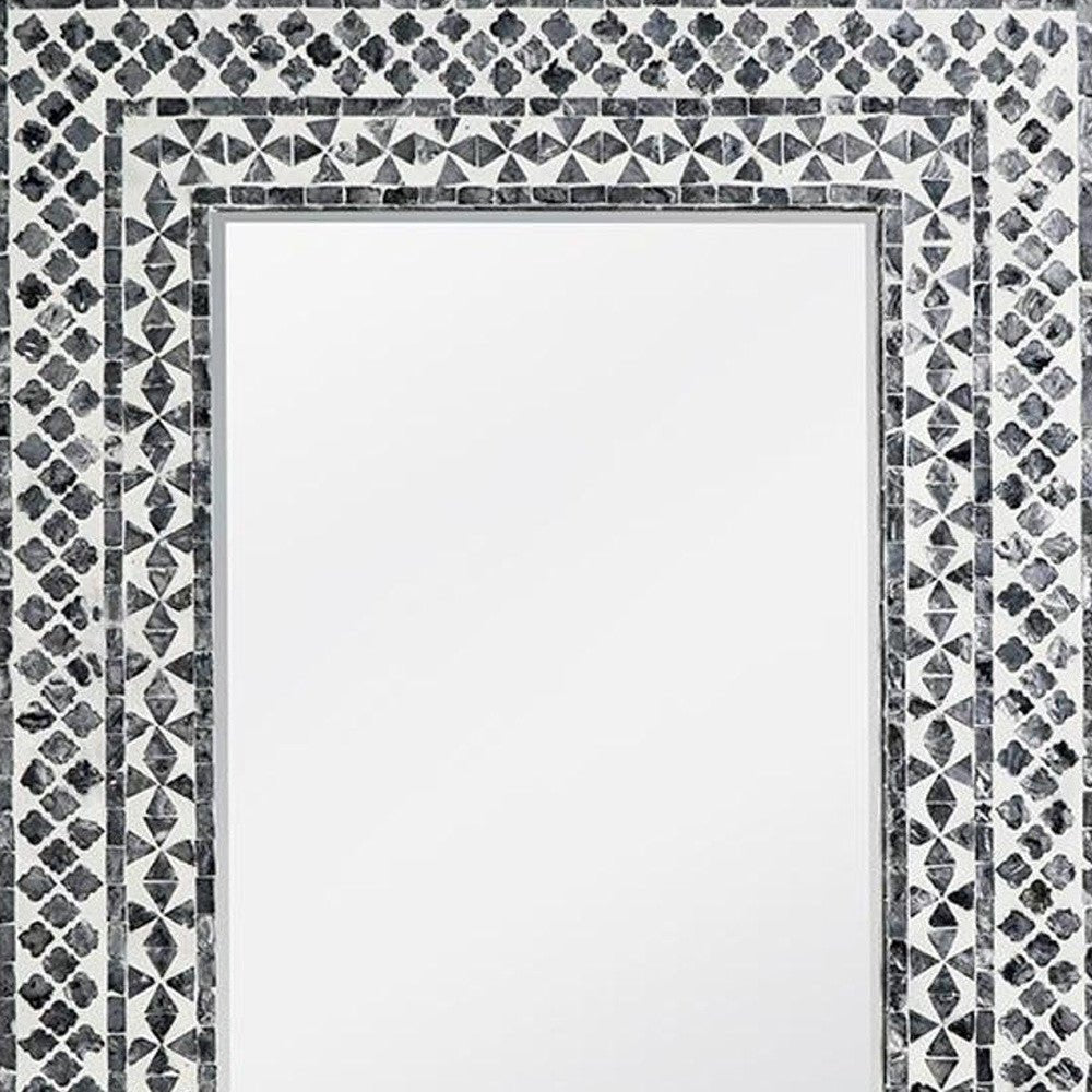 36" Black and White Manufactured Wood and Shell Framed Accent Mirror - Montana Home & Kitchen Co.