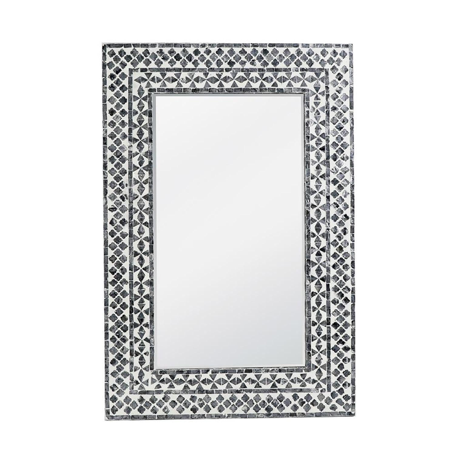 36" Black and White Manufactured Wood and Shell Framed Accent Mirror - Montana Home & Kitchen Co.