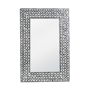 36" Black and White Manufactured Wood and Shell Framed Accent Mirror - Montana Home & Kitchen Co.