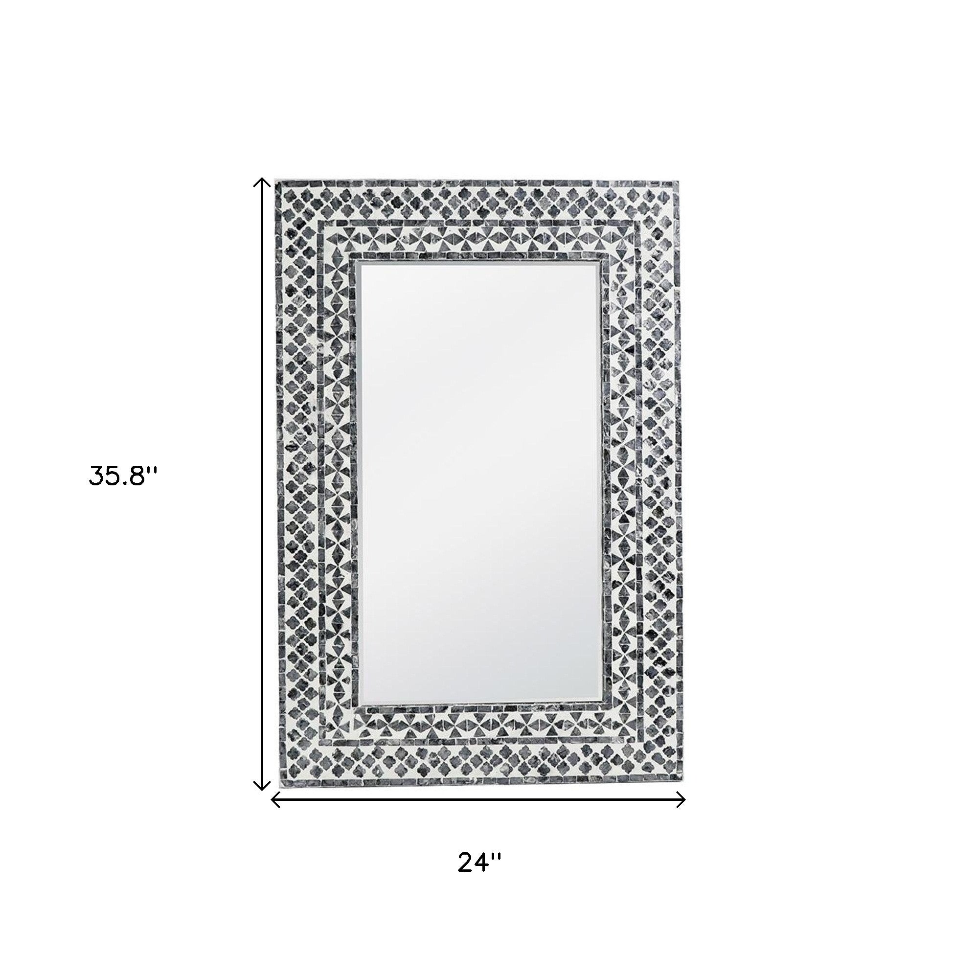 36" Black and White Manufactured Wood and Shell Framed Accent Mirror - Montana Home & Kitchen Co.