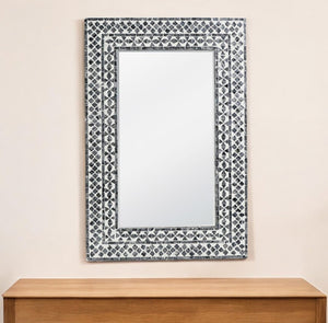 36" Black and White Manufactured Wood and Shell Framed Accent Mirror - Montana Home & Kitchen Co.