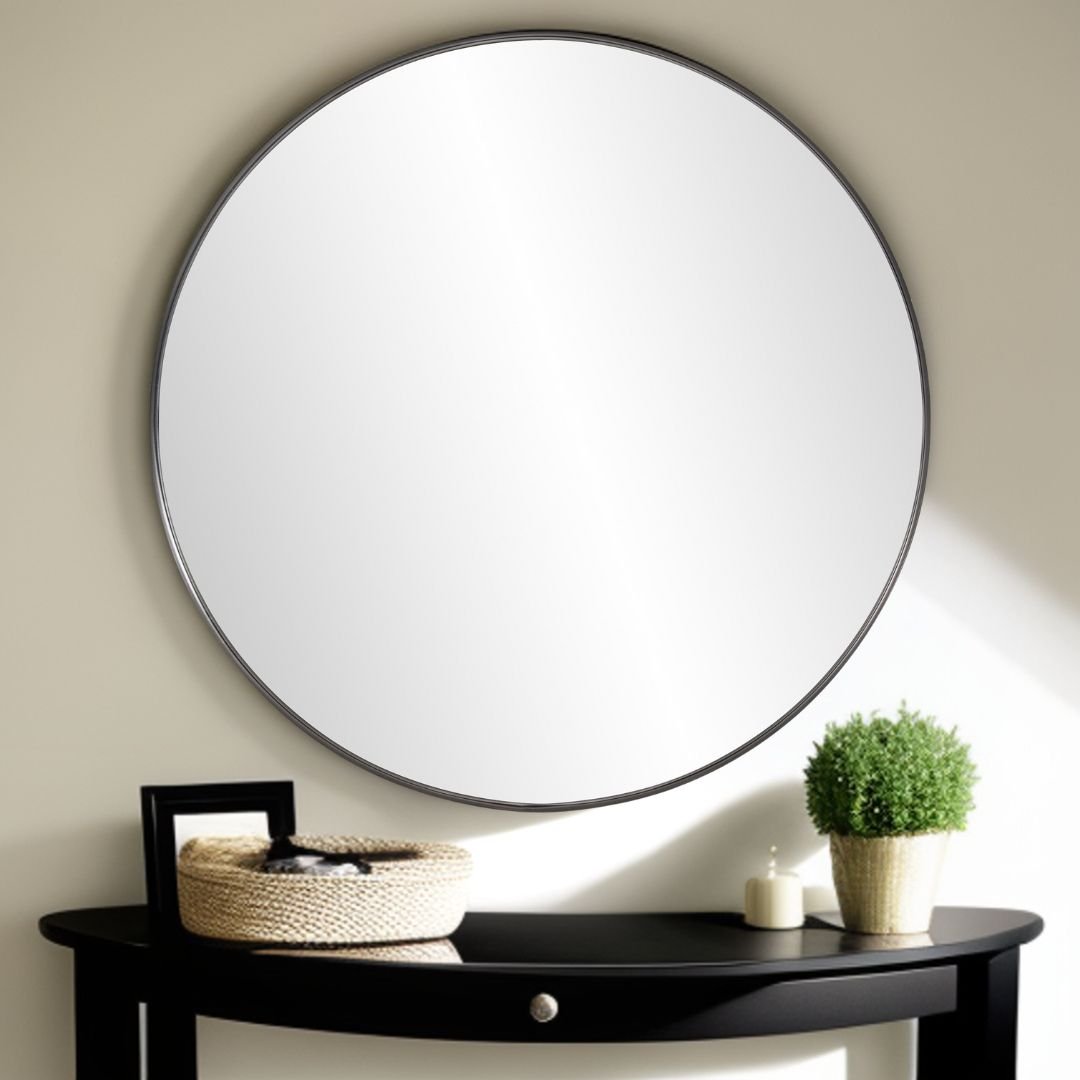 36" Black Round Framed Accent Mirror - Montana Home & Kitchen Co.