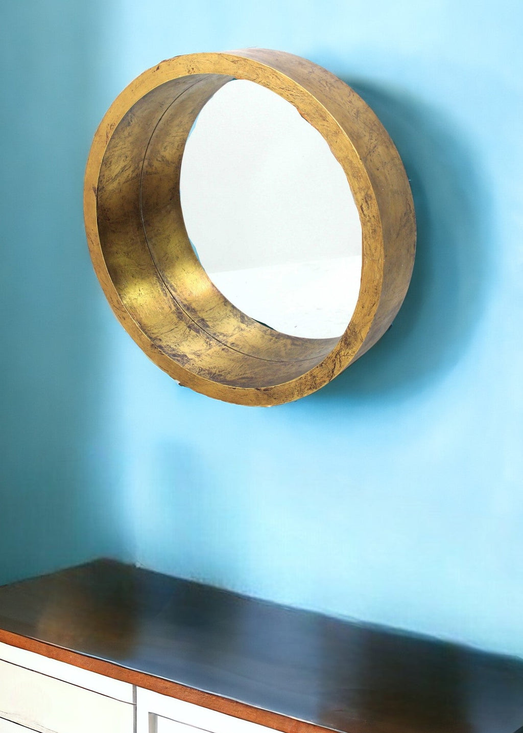 36" Gold Round Wood Framed Accent Mirror - Montana Home & Kitchen Co.