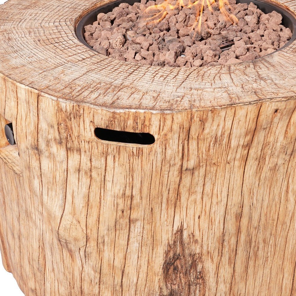 37" Brown Faux Wood Stump Propane Round Fire pit With Cover - Montana Home & Kitchen Co.