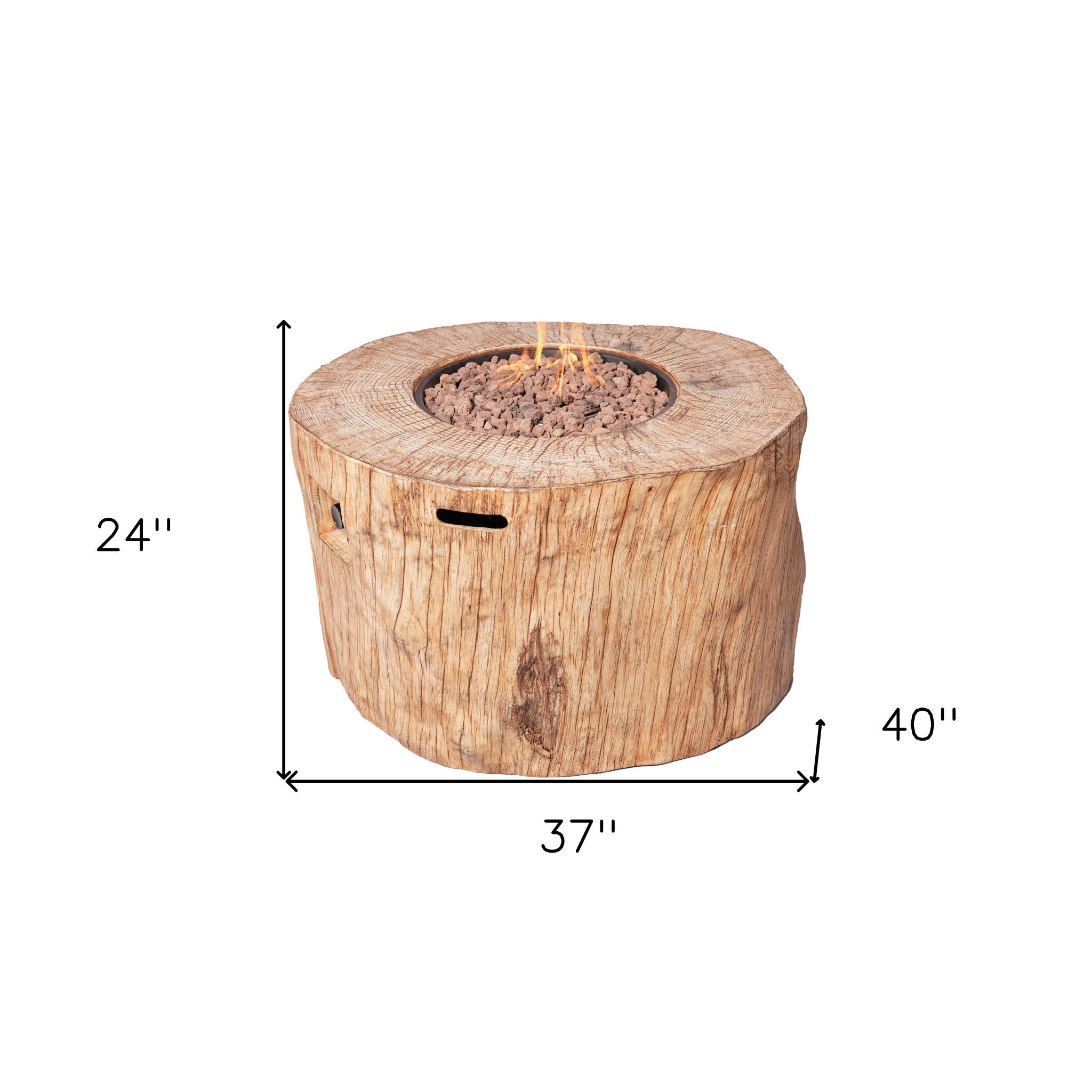 37" Brown Faux Wood Stump Propane Round Fire pit With Cover - Montana Home & Kitchen Co.