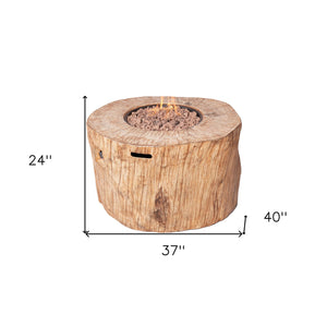 37" Brown Faux Wood Stump Propane Round Fire pit With Cover - Montana Home & Kitchen Co.