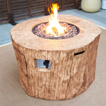 37" Brown Faux Wood Stump Propane Round Fire pit With Cover - Montana Home & Kitchen Co.