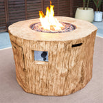 37" Brown Faux Wood Stump Propane Round Fire pit With Cover - Montana Home & Kitchen Co.