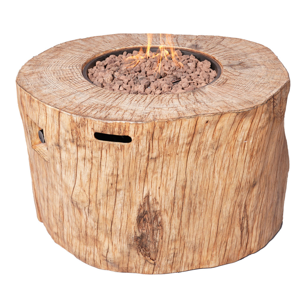 37" Brown Faux Wood Stump Propane Round Fire pit With Cover - Montana Home & Kitchen Co.