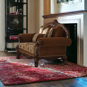 37" Brown Velvet Damask Club Chair - Montana Home & Kitchen Co.