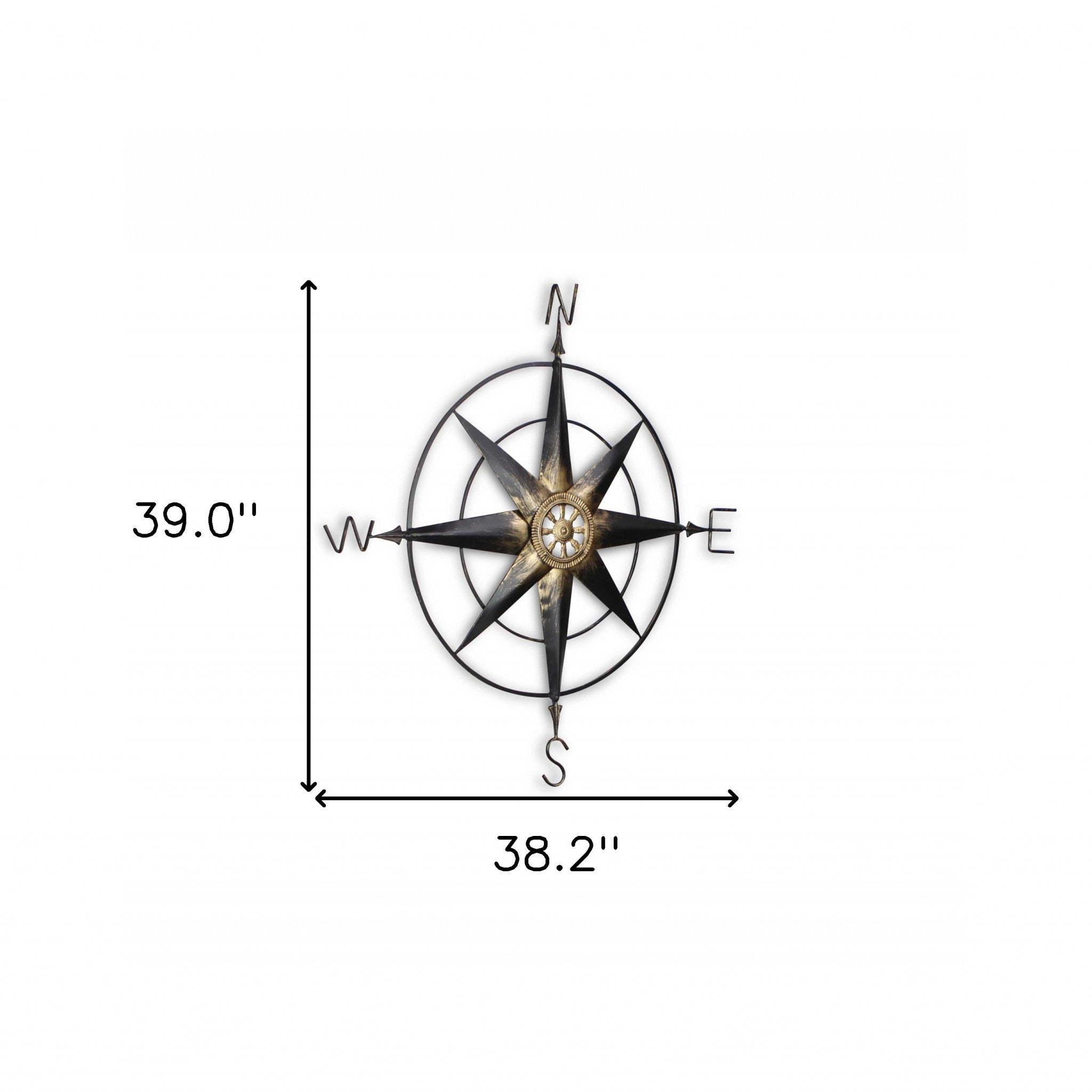 39" Black Rustic Compass Metal Wall Decor - Montana Home & Kitchen Co.