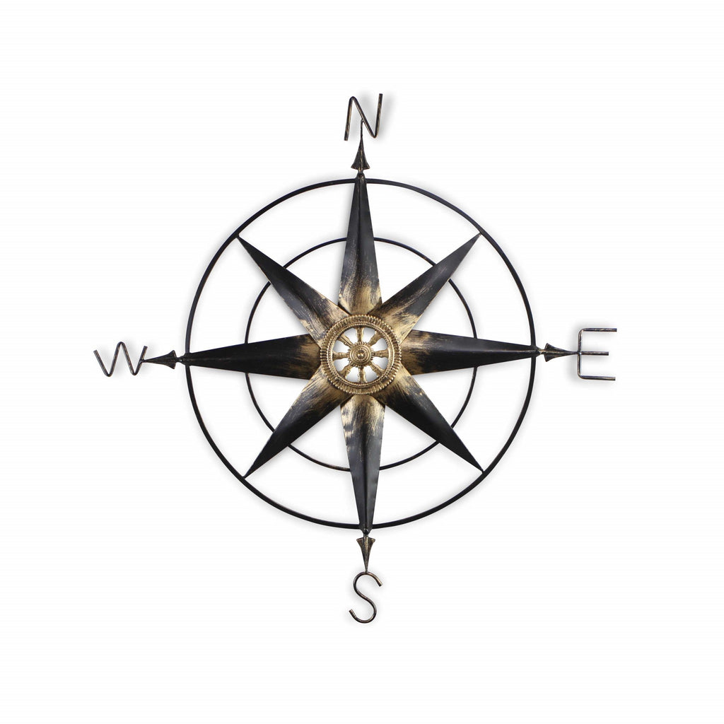 39" Black Rustic Compass Metal Wall Decor - Montana Home & Kitchen Co.