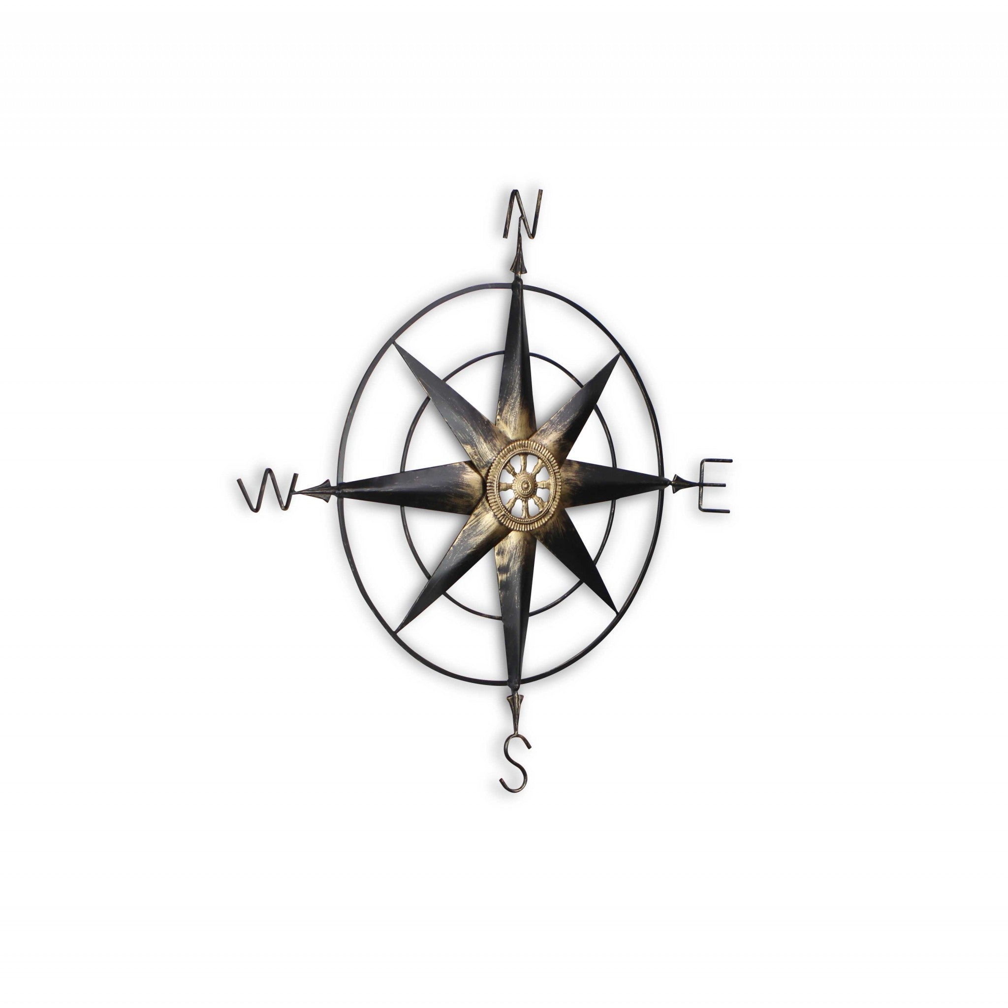 39" Black Rustic Compass Metal Wall Decor - Montana Home & Kitchen Co.