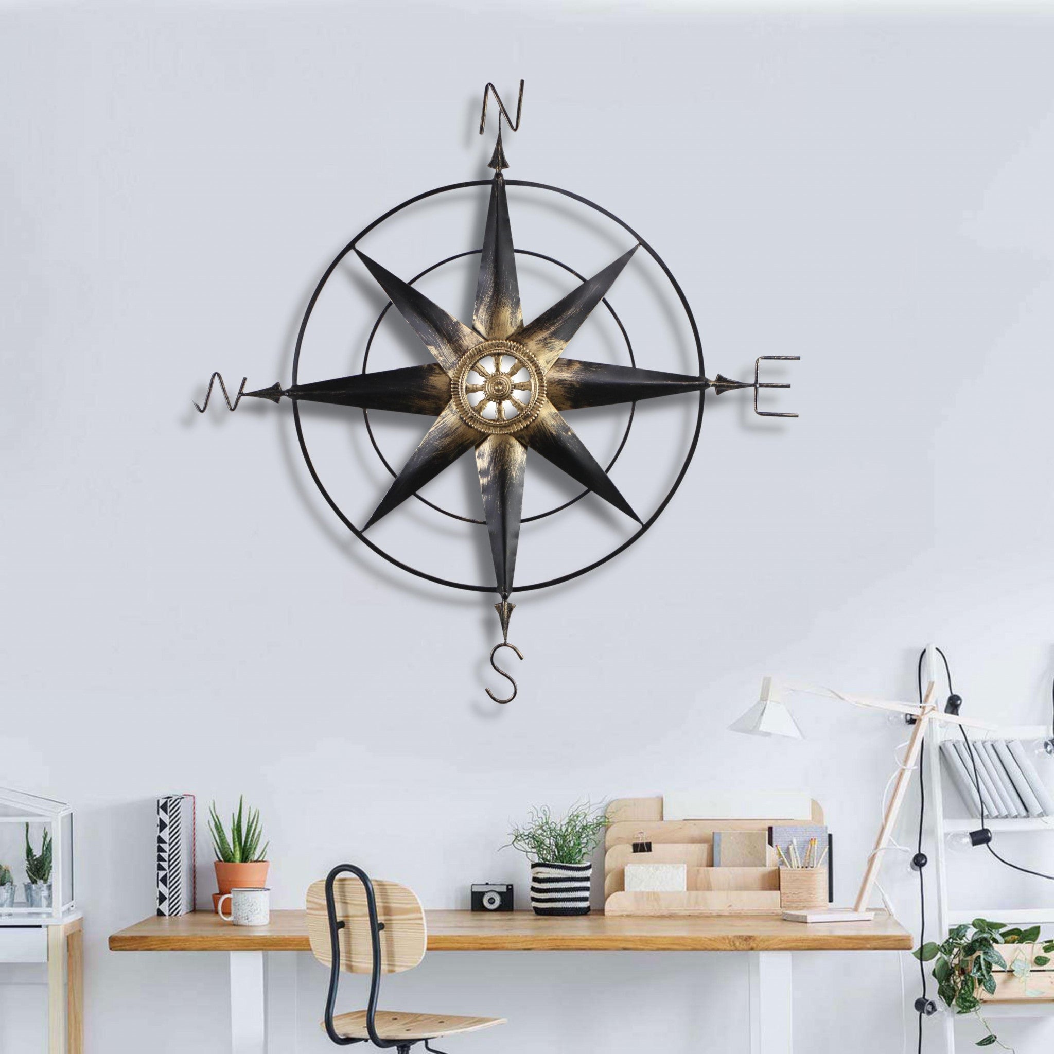 39" Black Rustic Compass Metal Wall Decor - Montana Home & Kitchen Co.