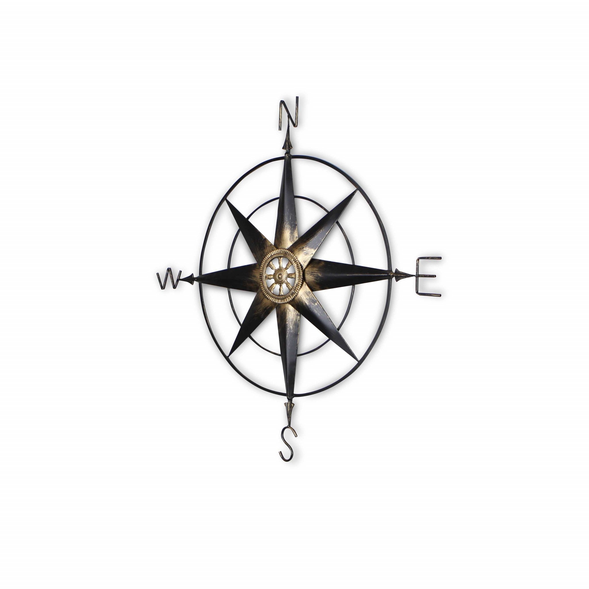 39" Black Rustic Compass Metal Wall Decor - Montana Home & Kitchen Co.