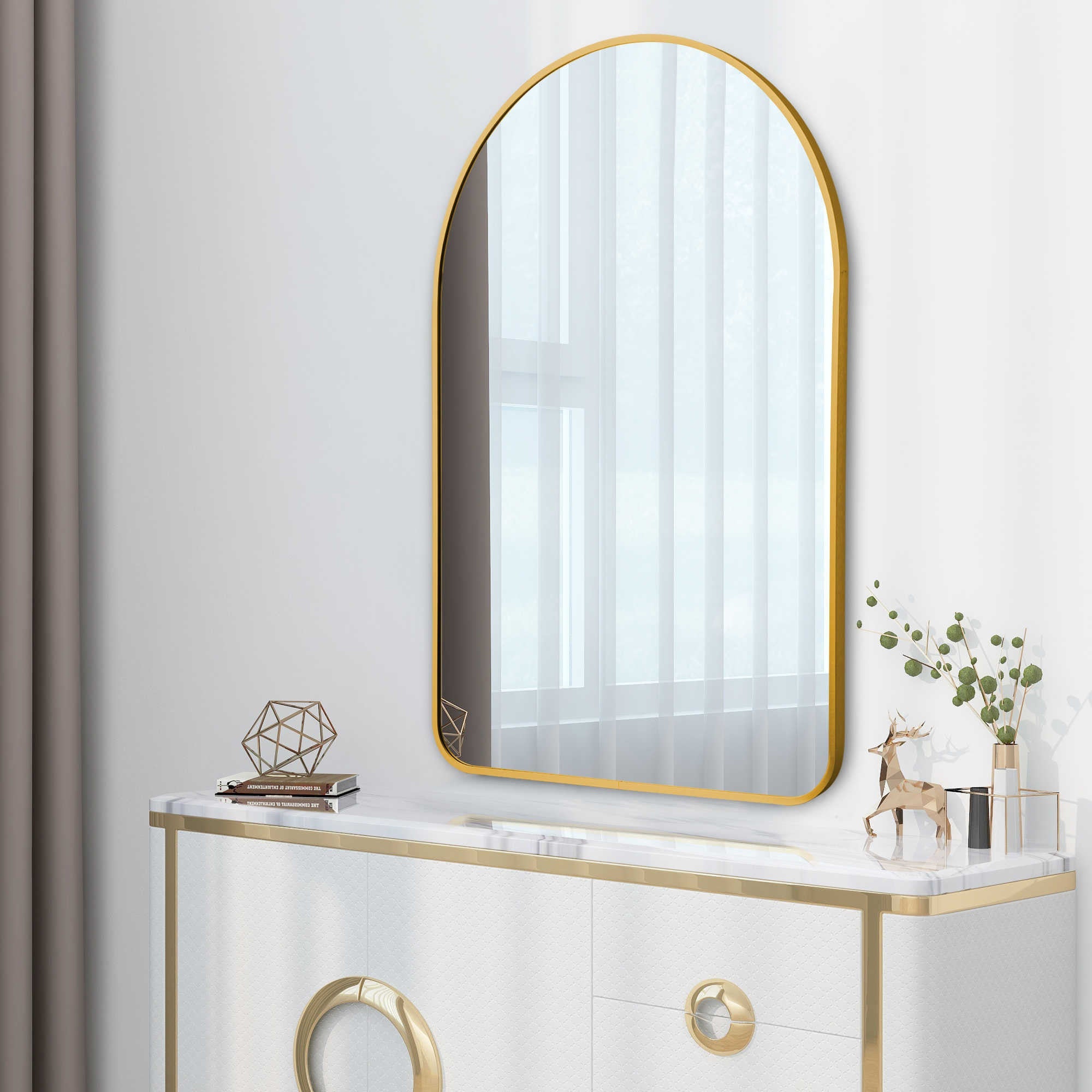 39" Gold Arch Metal Framed Bathroom Vanity Mirror - Montana Home & Kitchen Co.