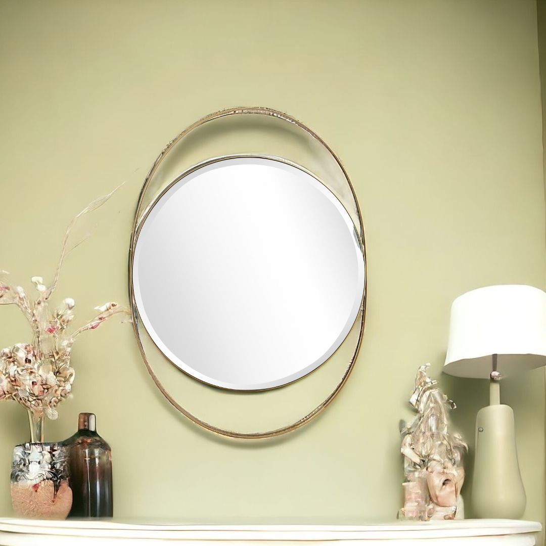 39" Gold Oval Metal Framed Accent Mirror - Montana Home & Kitchen Co.