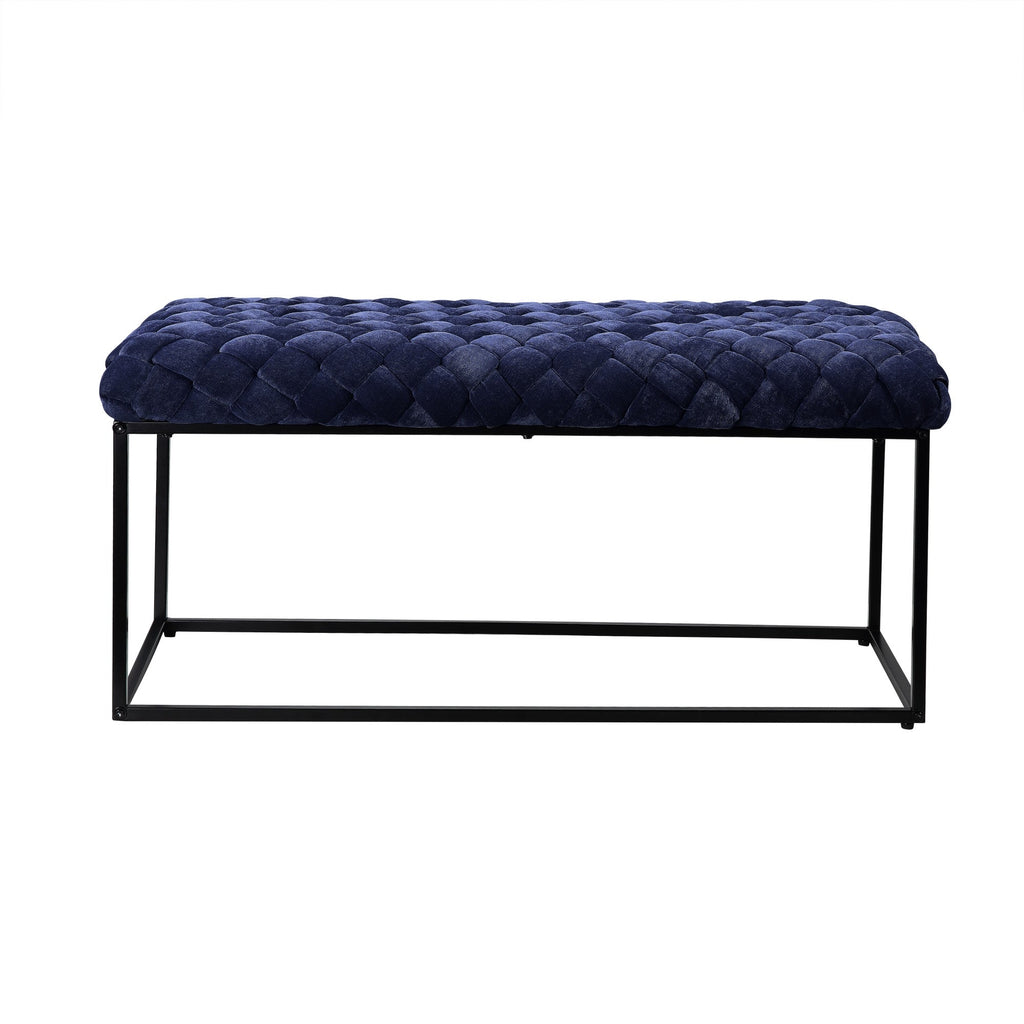 39" Navy Blue And Black Upholstered Velvet Bench - Montana Home & Kitchen Co.