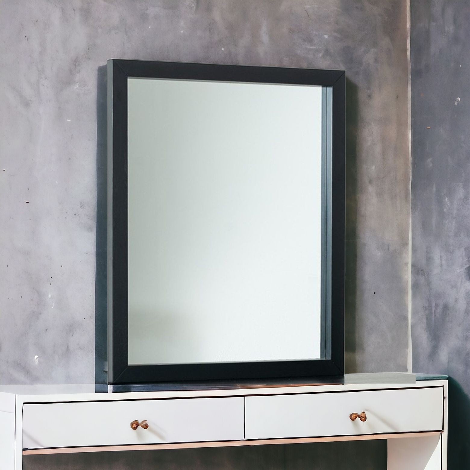 40" Black Ash Veneer Rectangle Wall Mounted Dresser Mirror Engineered Wood Framed - Montana Home & Kitchen Co.