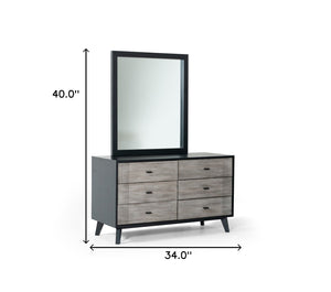 40" Black Ash Veneer Rectangle Wall Mounted Dresser Mirror Engineered Wood Framed - Montana Home & Kitchen Co.