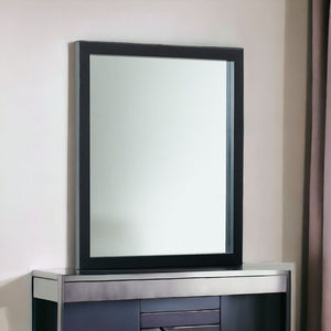 40" Black Ash Veneer Rectangle Wall Mounted Dresser Mirror Engineered Wood Framed - Montana Home & Kitchen Co.