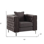 40" Dark Slate Gray And Silver Velvet Tufted Club Chair And Toss Pillow - Montana Home & Kitchen Co.