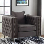 40" Dark Slate Gray And Silver Velvet Tufted Club Chair And Toss Pillow - Montana Home & Kitchen Co.