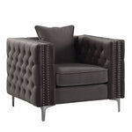 40" Dark Slate Gray And Silver Velvet Tufted Club Chair And Toss Pillow - Montana Home & Kitchen Co.