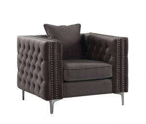 40" Dark Slate Gray And Silver Velvet Tufted Club Chair And Toss Pillow - Montana Home & Kitchen Co.