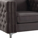 40" Dark Slate Gray And Silver Velvet Tufted Club Chair And Toss Pillow - Montana Home & Kitchen Co.