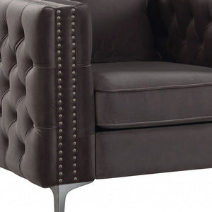 40" Dark Slate Gray And Silver Velvet Tufted Club Chair And Toss Pillow - Montana Home & Kitchen Co.