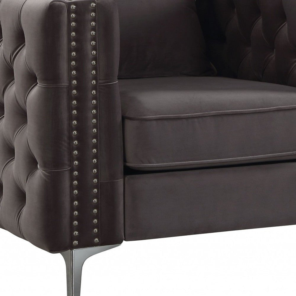 40" Dark Slate Gray And Silver Velvet Tufted Club Chair And Toss Pillow - Montana Home & Kitchen Co.