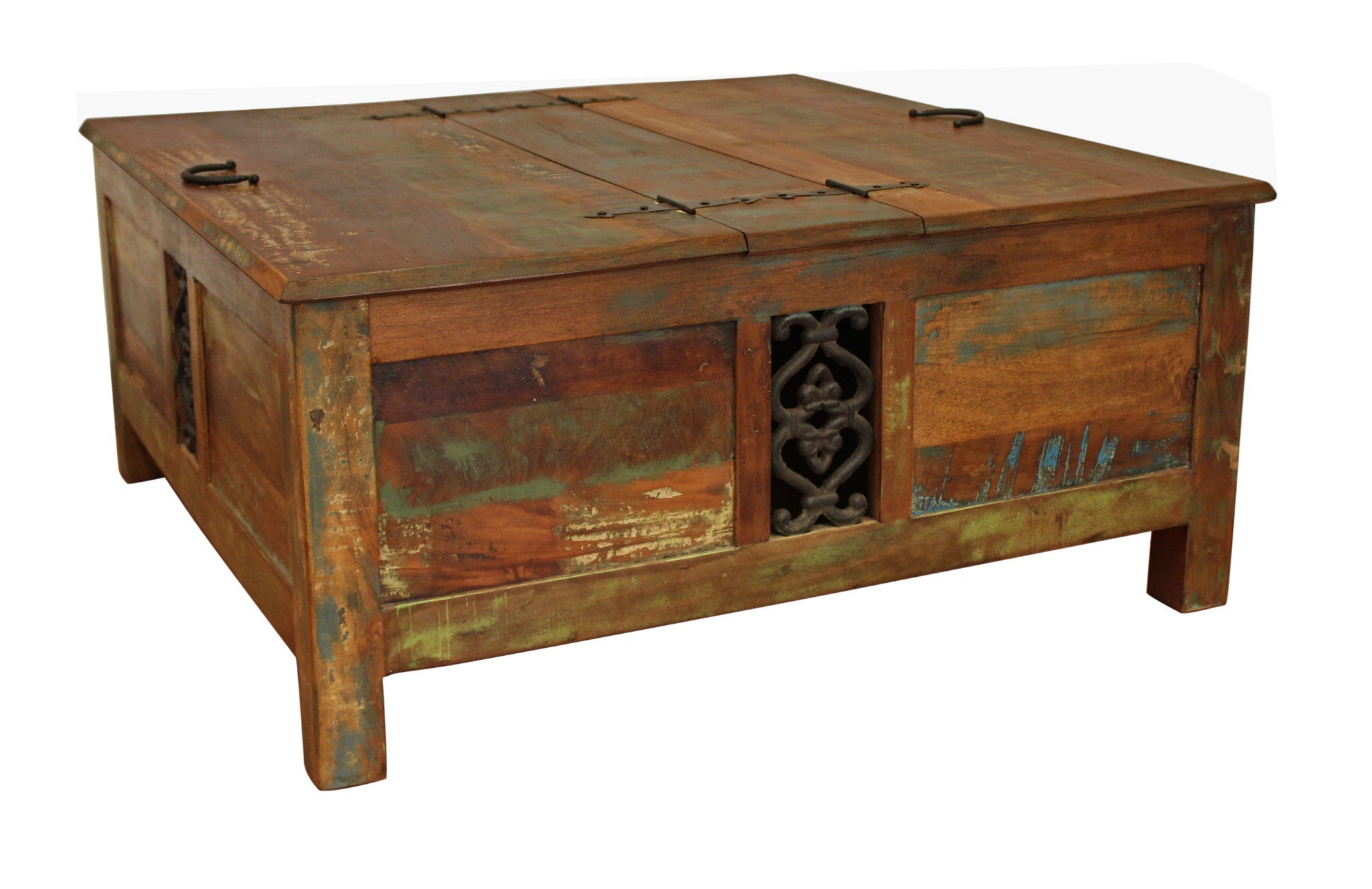 40" Rustic Brown Reclaimed Wood Square Lift Top Coffee Table - Montana Home & Kitchen Co.