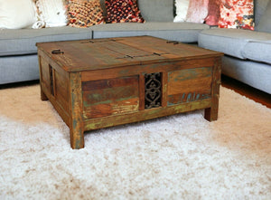 40" Rustic Brown Reclaimed Wood Square Lift Top Coffee Table - Montana Home & Kitchen Co.