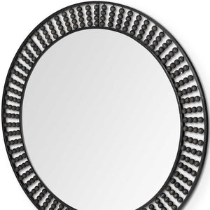 42" Round Black Metal Frame Wall Mirror With Wood Beads - Montana Home & Kitchen Co.