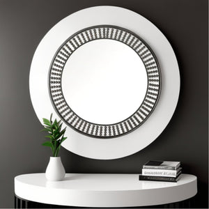 42" Round Black Metal Frame Wall Mirror With Wood Beads - Montana Home & Kitchen Co.