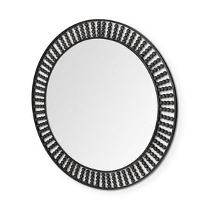 42" Round Black Metal Frame Wall Mirror With Wood Beads - Montana Home & Kitchen Co.