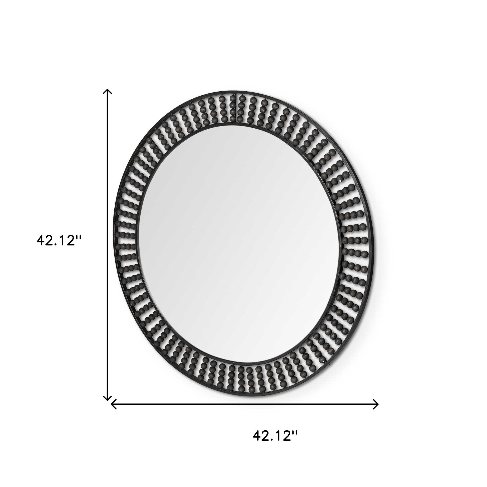 42" Round Black Metal Frame Wall Mirror With Wood Beads - Montana Home & Kitchen Co.