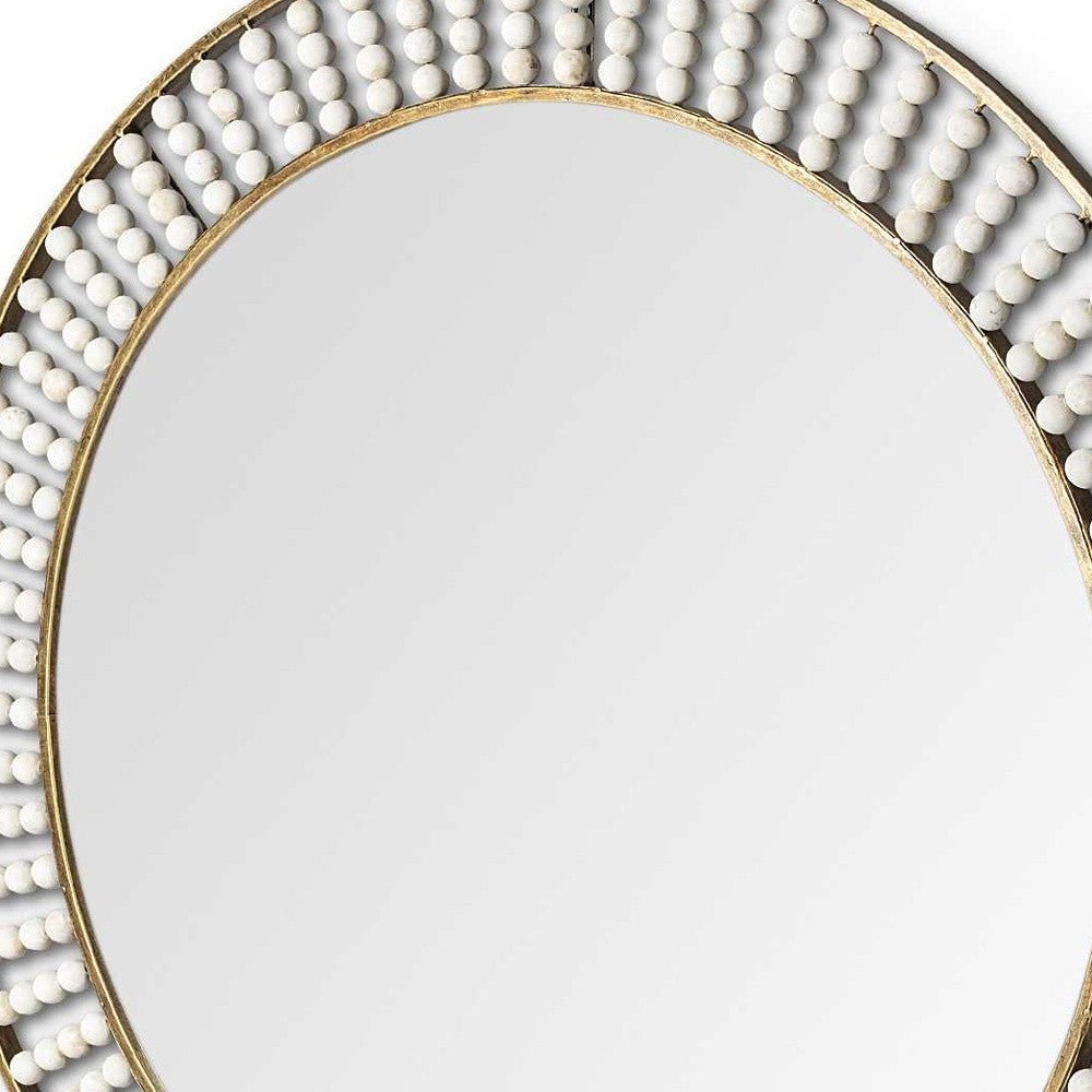 42" Round Gold Metal Frame Wall Mirror With White Wood Beads - Montana Home & Kitchen Co.